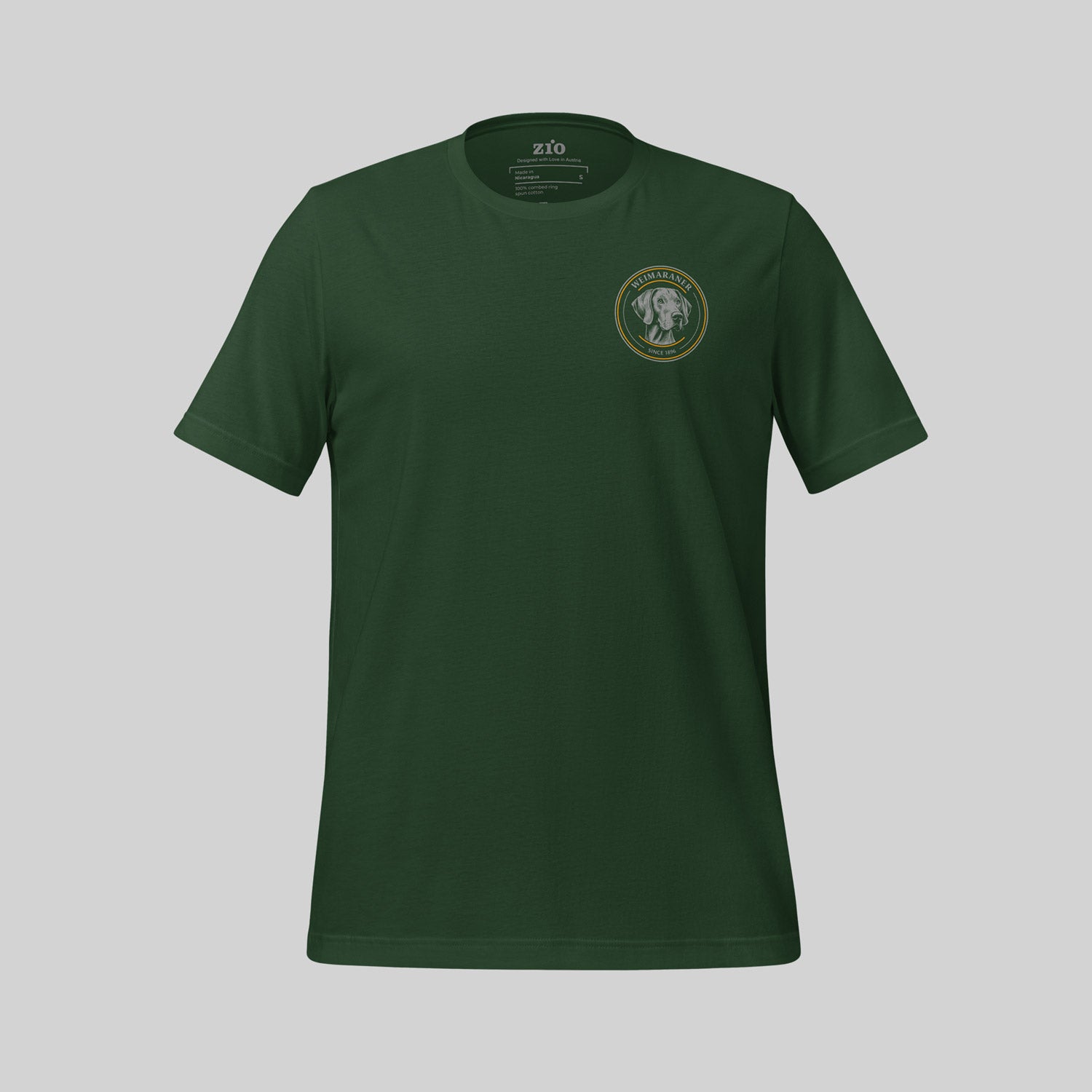 Weimaraner 1896 Hunt T-Shirt, Green, Crew Neck - zio for paws