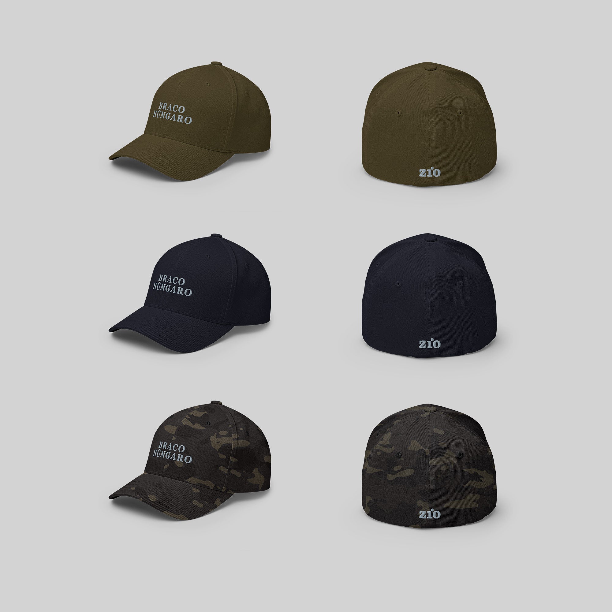 Braco Hungaro Cap by ZIO in green, blue and multicam, dog breed "Braco Hungaro" (Magyar Vizsla) and ZIO logo embroidered.