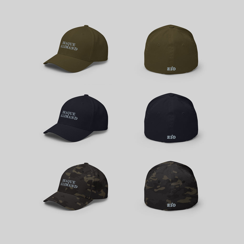 Braque Allemand Cap by ZIO in green, blue and multicam, dog breed "Braque Allemand" and ZIO logo embroidered.