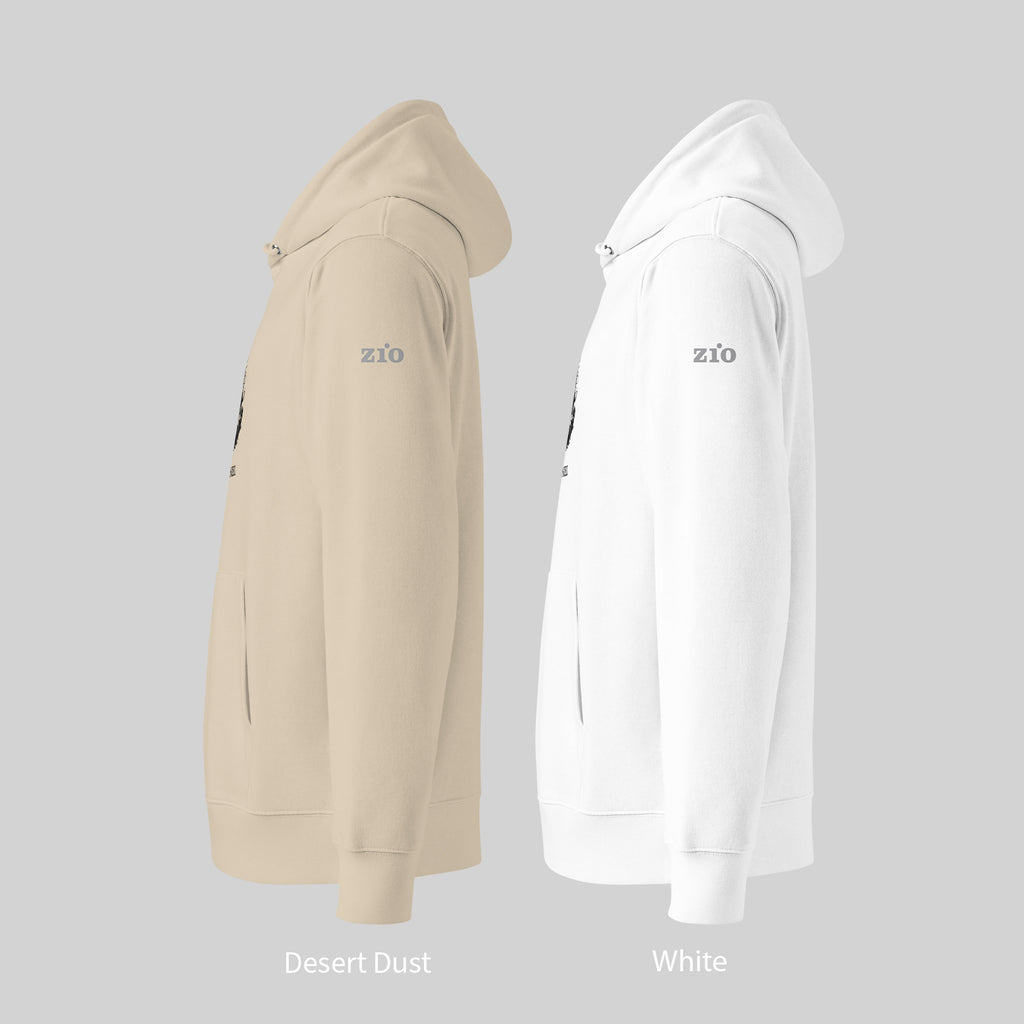 English Cocker Spaniel Hoodie in White and Desert Dust/ Beige by ZIO – Logo printed on the left arm.