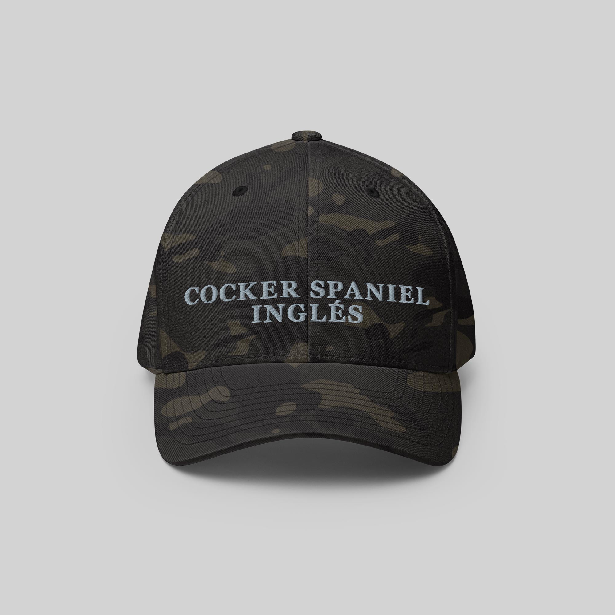 Cocker Spaniel Inglés Cap by ZIO in multicam (camouflage). Dog breed “Cocker Spaniel Inglés” embroidered.