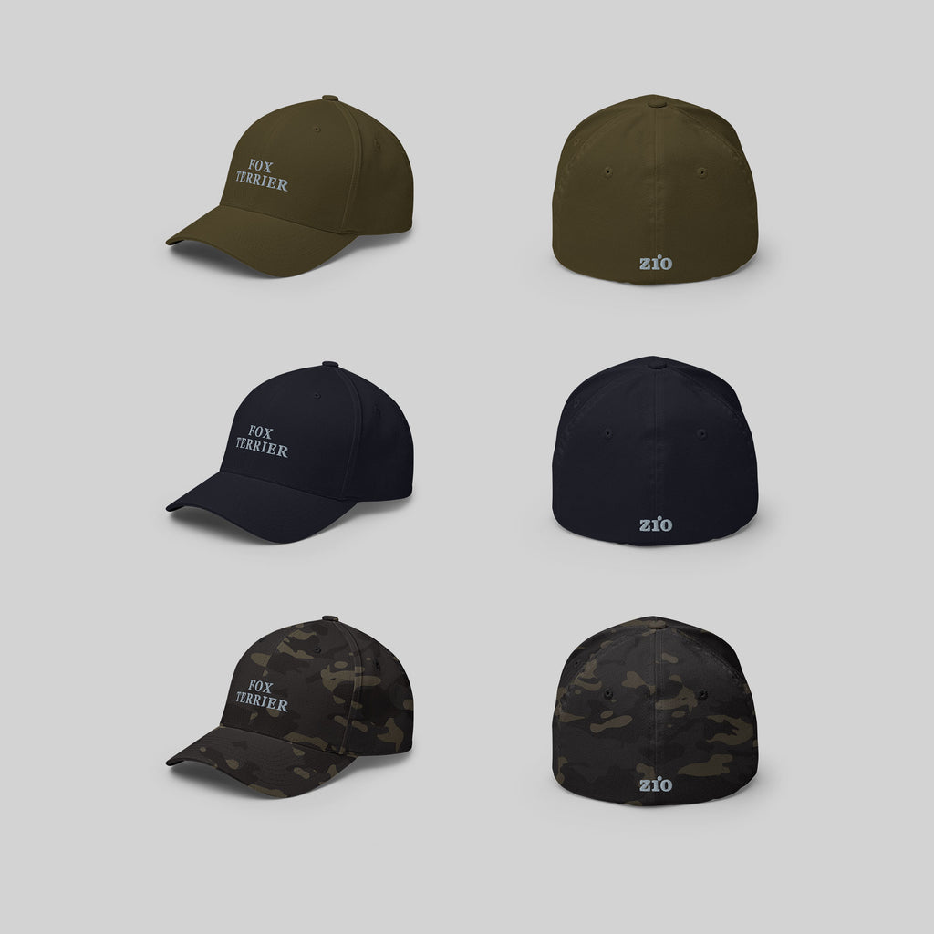 Fox Terrier Cap by ZIO in green, blue and multicam, dog breed "Fox Terrier" and ZIO logo embroidered.