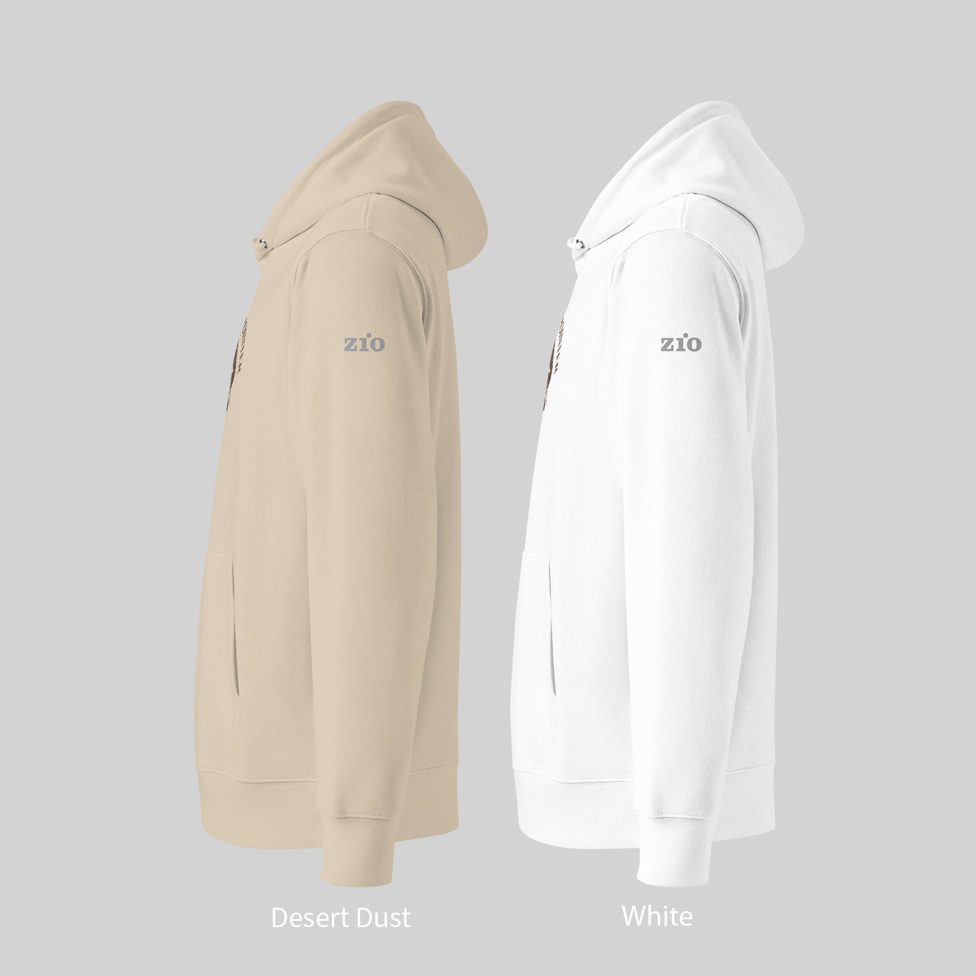German Shorthaired Pointer Hoodie in White and Desert Dust/ Beige by ZIO – Logo printed on the left arm.