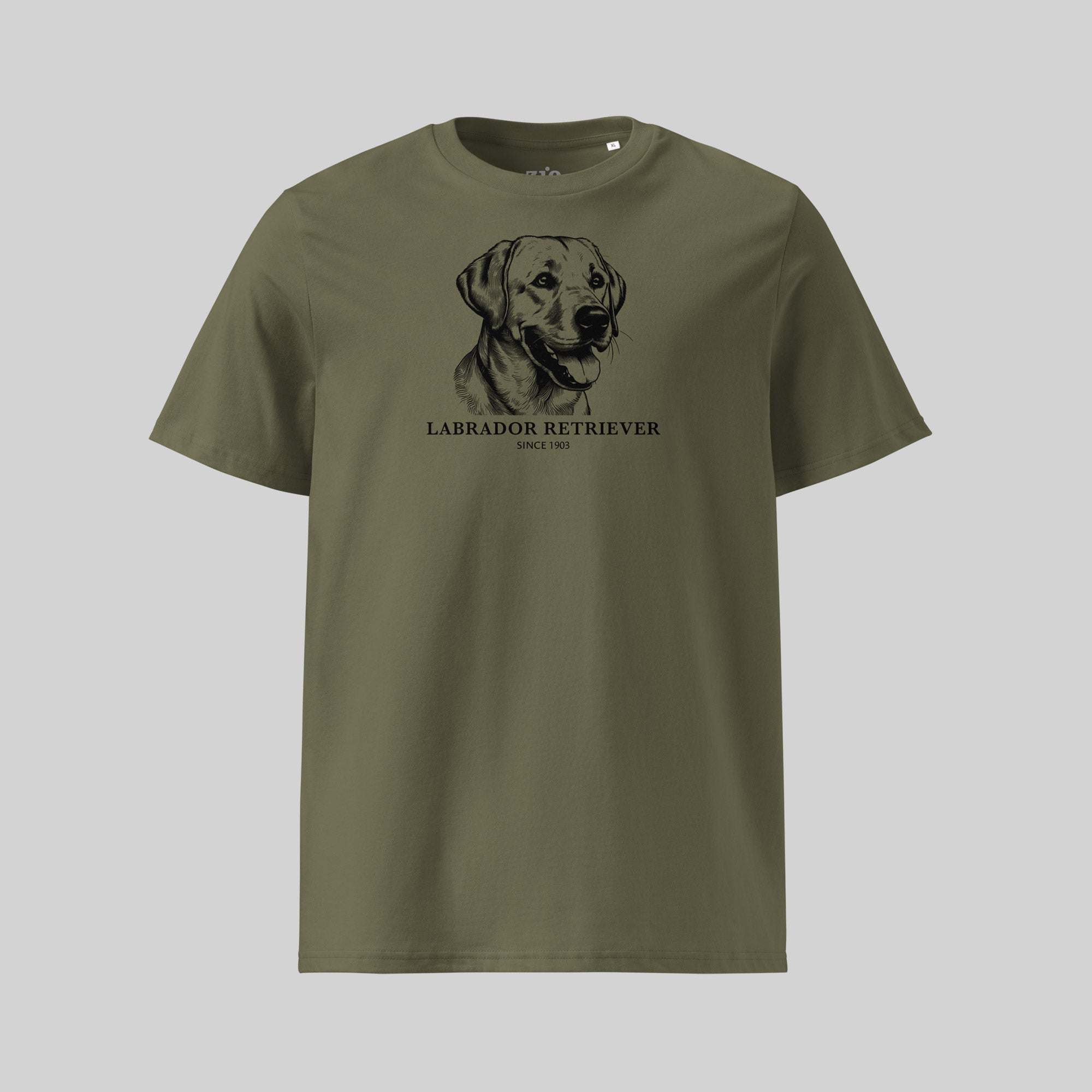 Labrador Retriever T-Shirt in Khaki by ZIO - Hand-drawn dog breed design, unisex organic cotton shirt for dog lovers