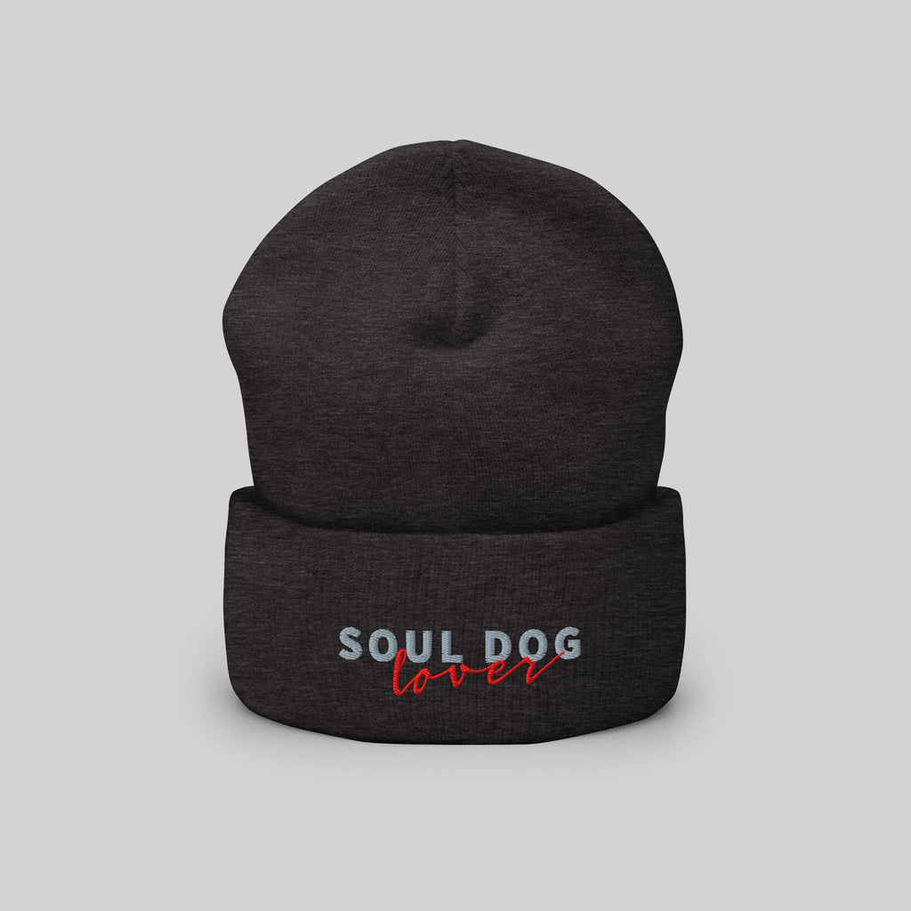 Soul Dog Beanie by ZIO in dark grey, “Soul Dog Lover" embroidered.