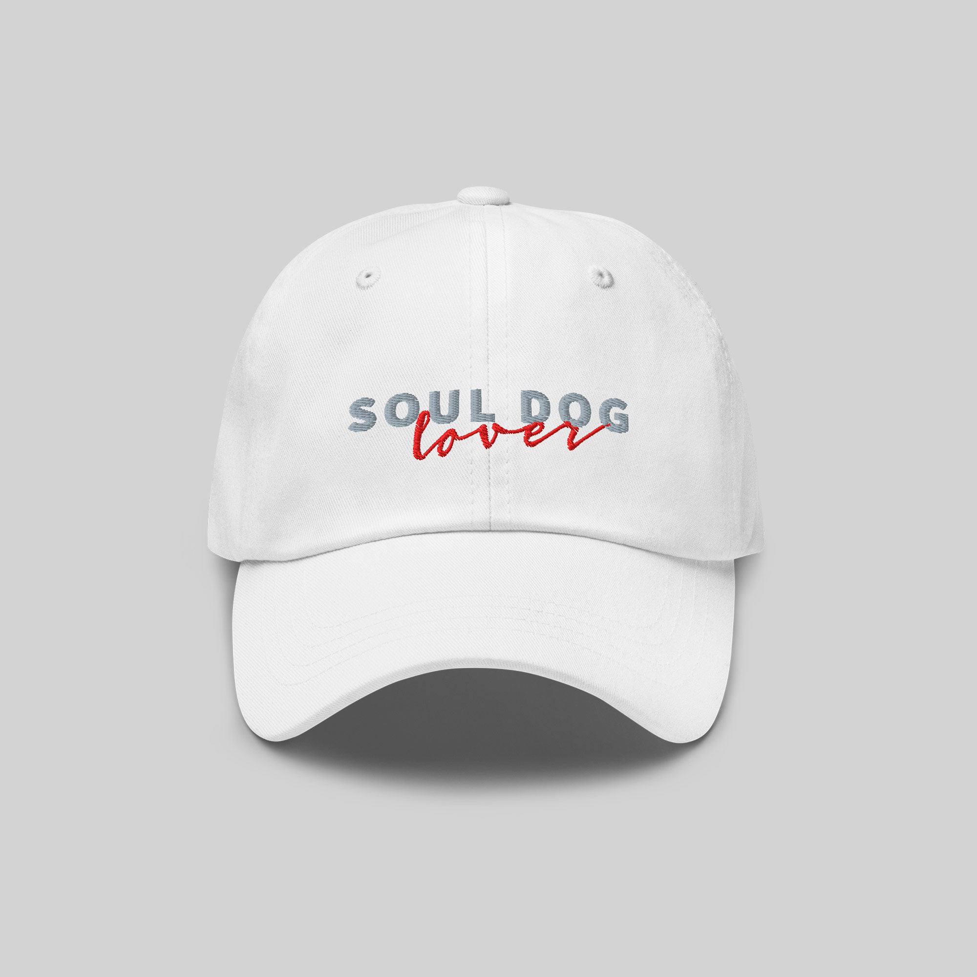 Soul Dog Cap by ZIO in white, “Soul Dog Lover" embroidered.