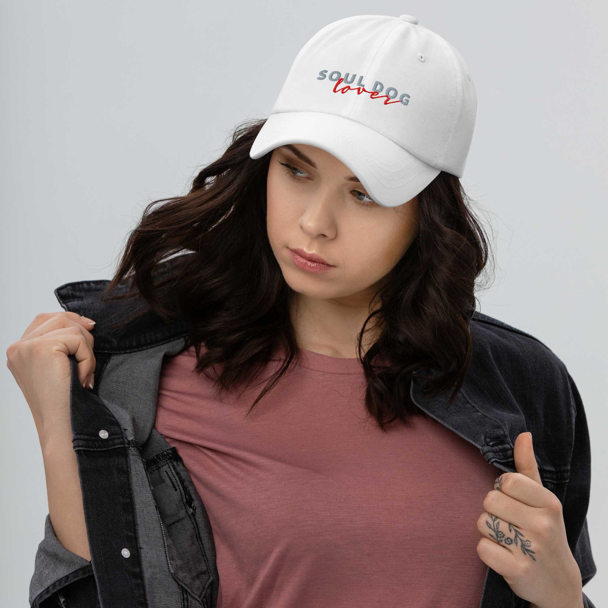 Woman wearing a white Soul Dog Cap by ZIO.