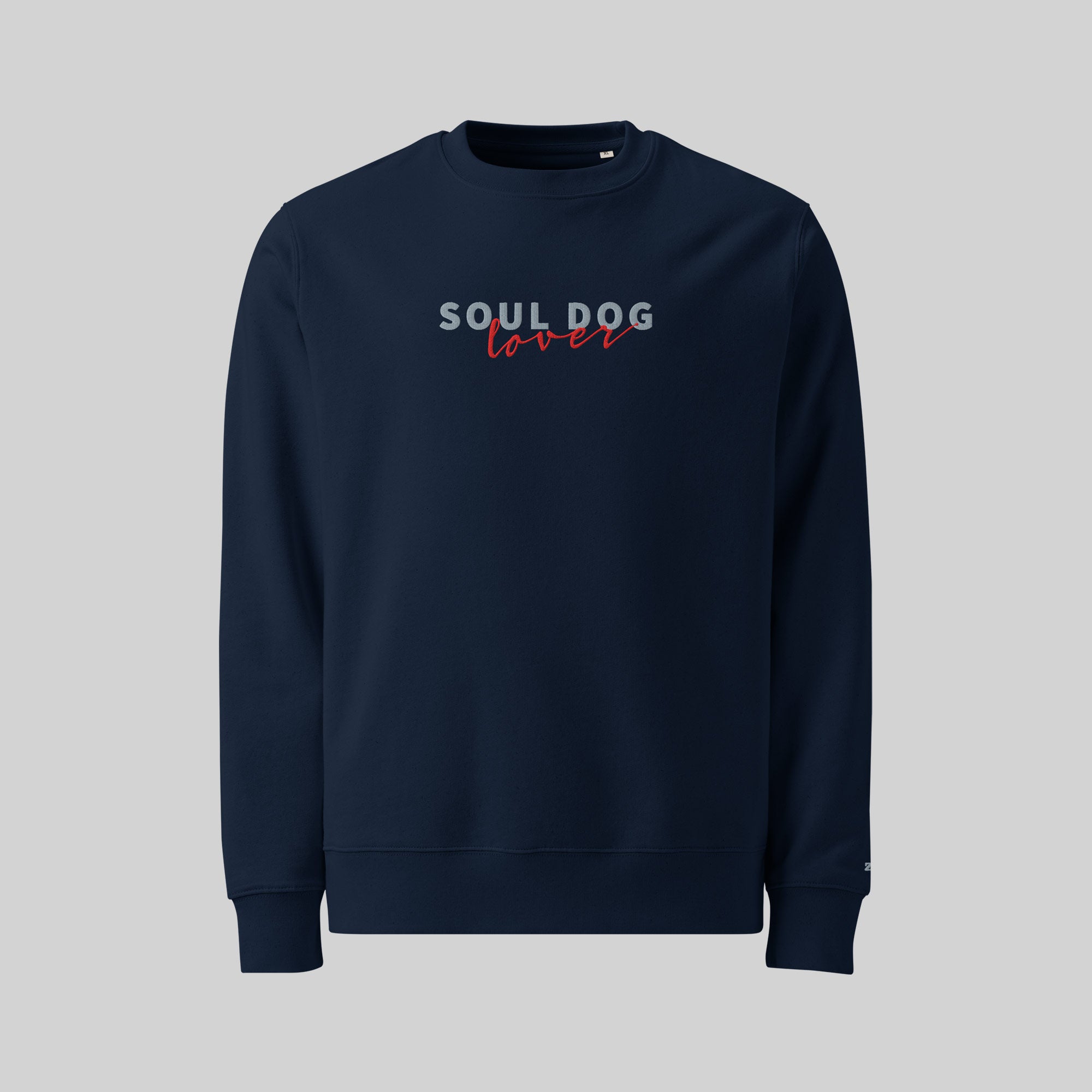 Soul Dog Sweatshirt by ZIO in blue (navy), “Soul Dog Lover" embroidered.