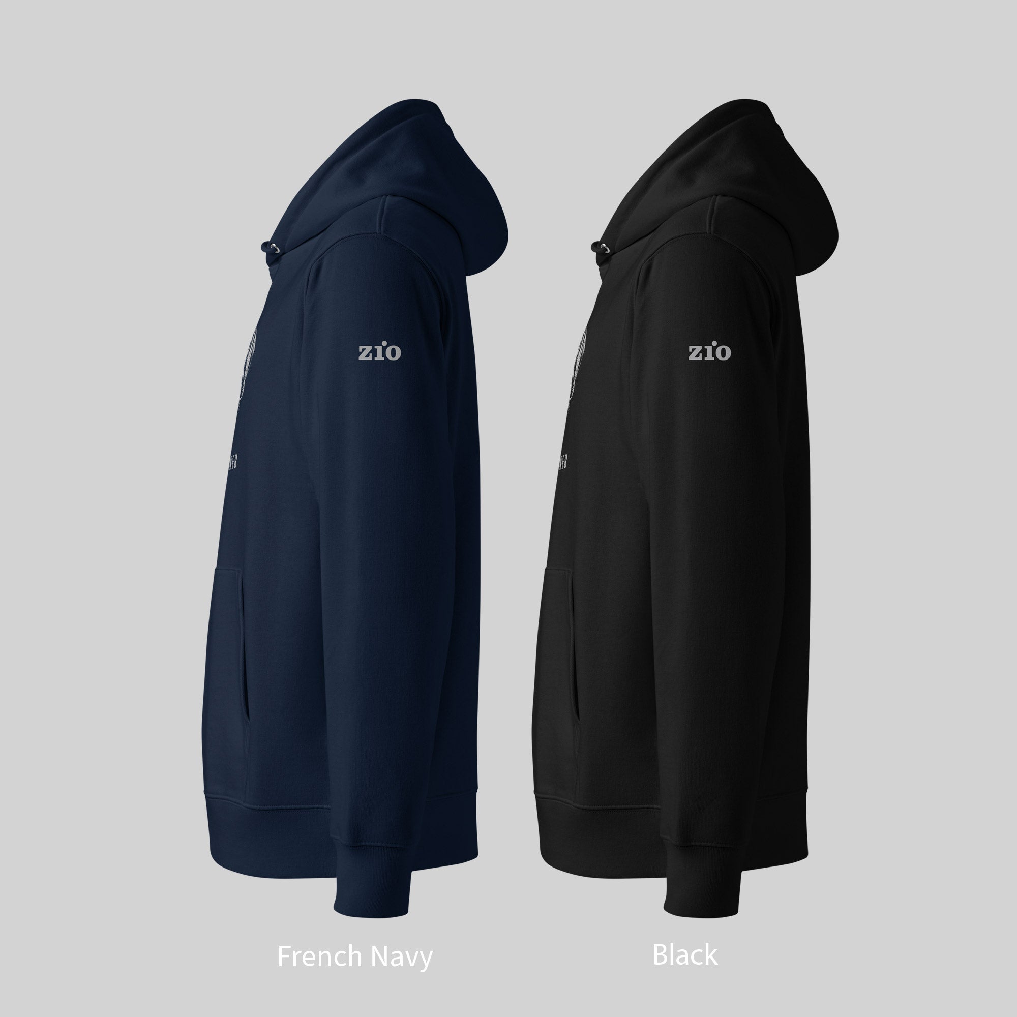 Weimaraner Hoodie in White and Desert Dust/ Beige by ZIO – Logo printed on the left arm.