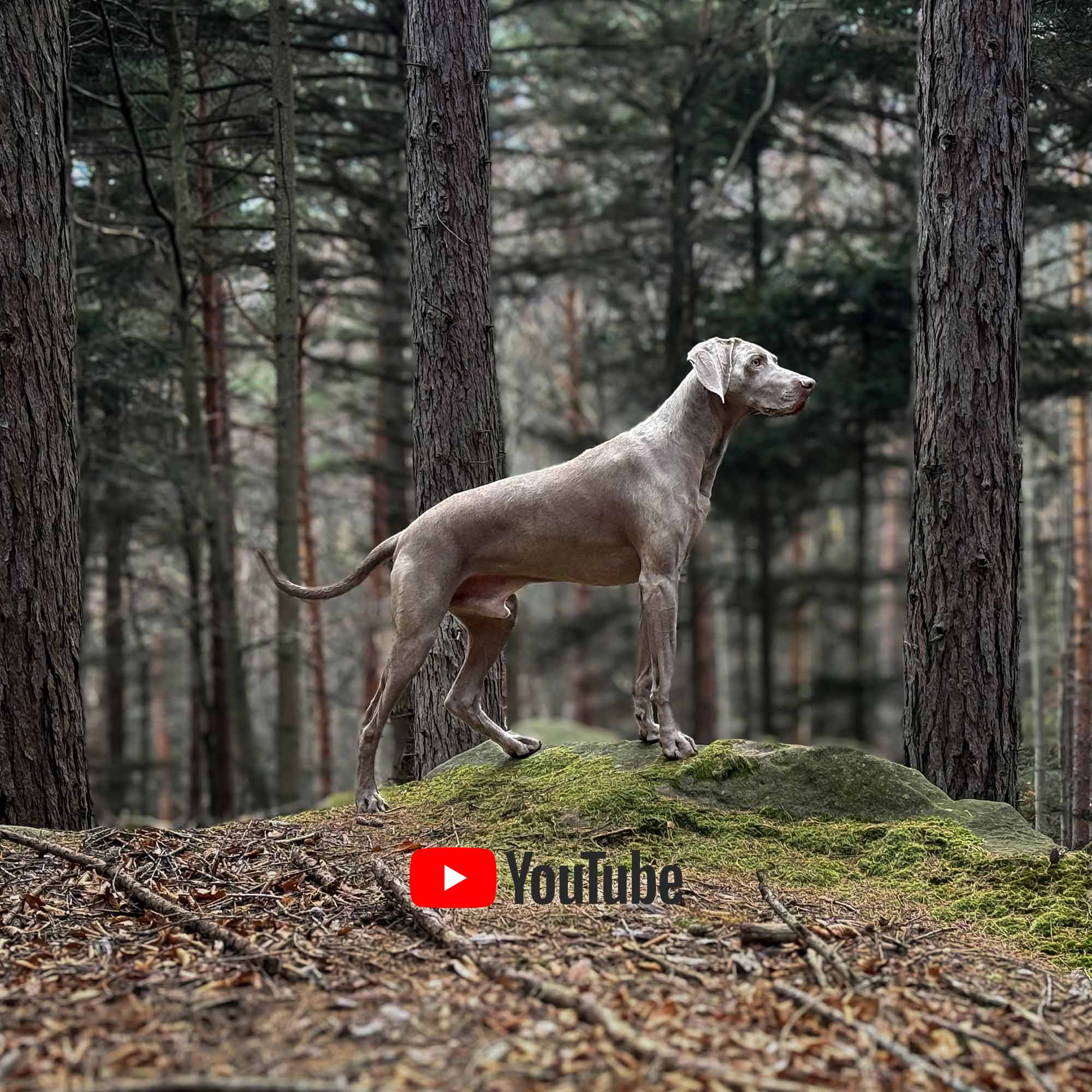 Zio, Weimaraner Ambassador in the woods for his YouTube-Channel.