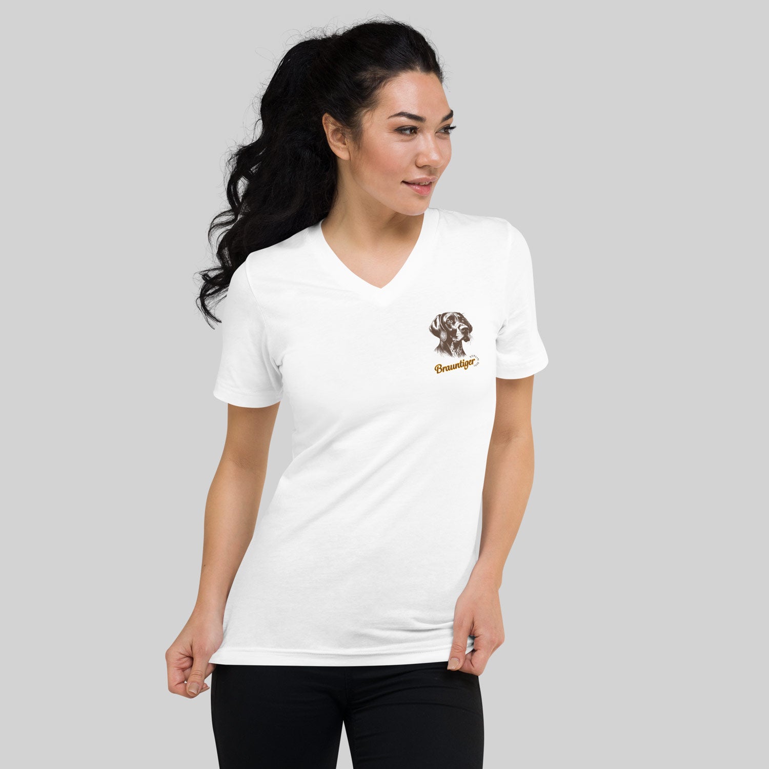 Deutsch Kurzhaar Brauntiger Hunt T-Shirt White, V-Neck, Woman - zio for paws