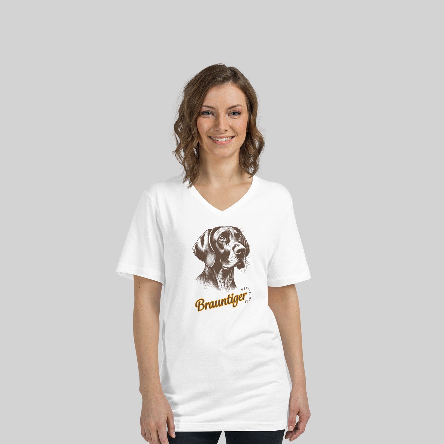 Deutsch Kurzhaar Brauntiger T-Shirt White, V-Neck, Frau - zio for paws