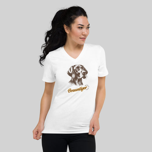 Deutsch Kurzhaar Brauntiger T-Shirt White, V-Neck, Woman - zio for paws