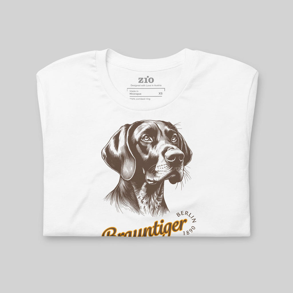 Deutsch Kurzhaar Brauntiger T-Shirt White, Rundhals, gefalten - zio for paws