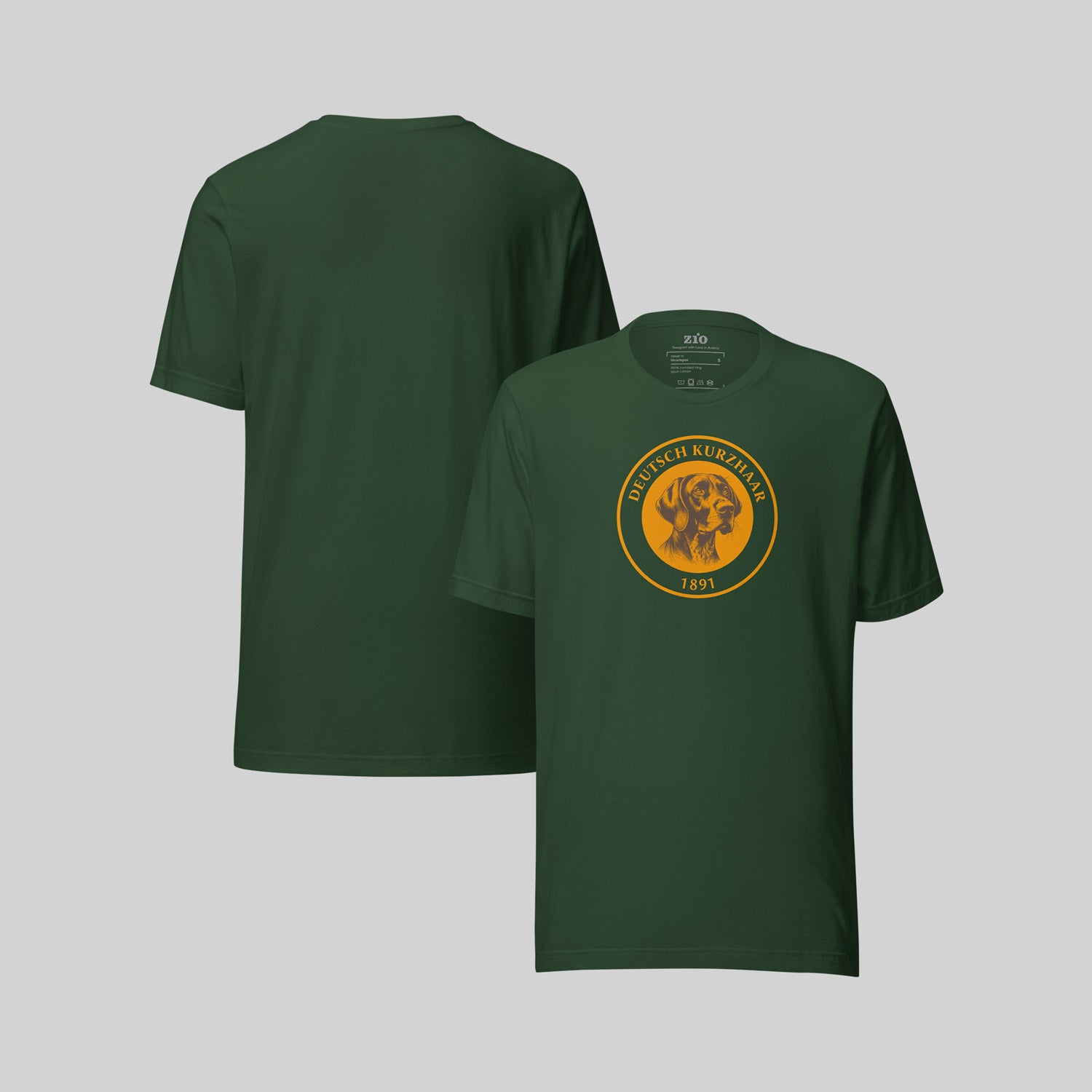 Deutsch Kurzhaar Signet T-Shirt, Green, Crew Neck, front-back - zio for paws