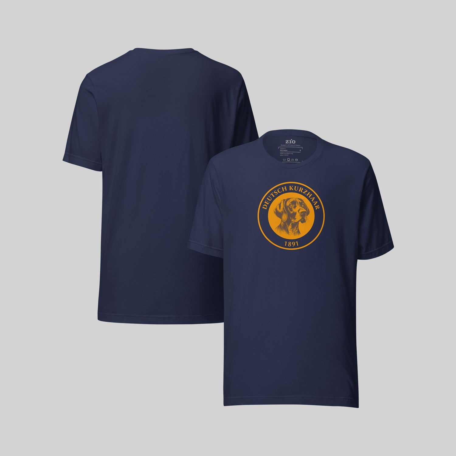 Deutsch Kurzhaar Signet T-Shirt, Blue, Crew Neck, front-back - zio for paws