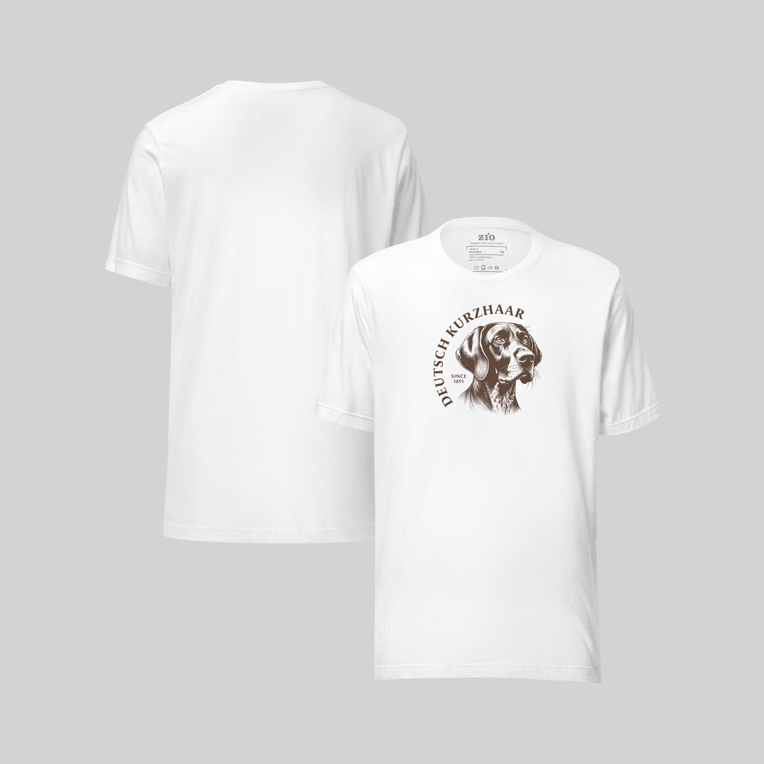 Deutsch Kurzhaar  T-Shirt, White, Crew Neck, front-back - zio for paws