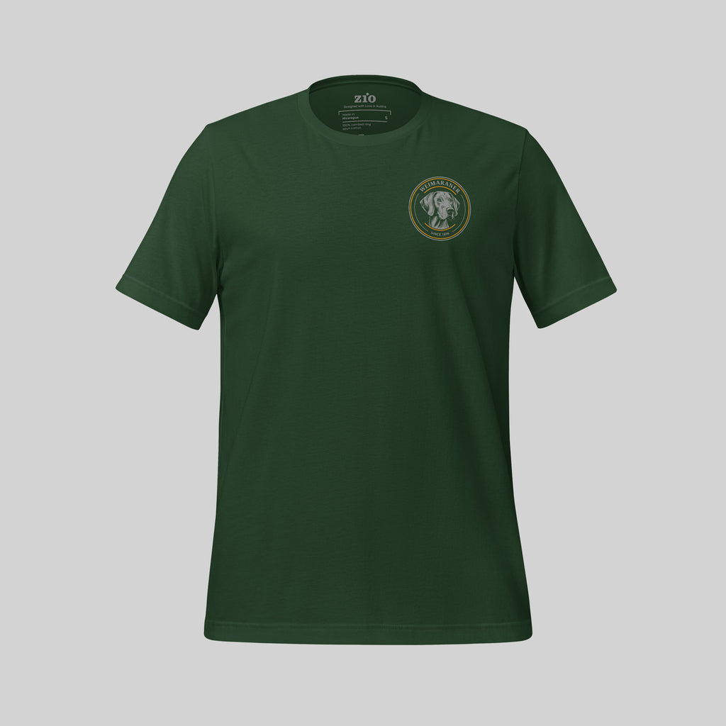 Weimaraner 1896 Hunt T-Shirt, Green, Crew Neck - zio for paws