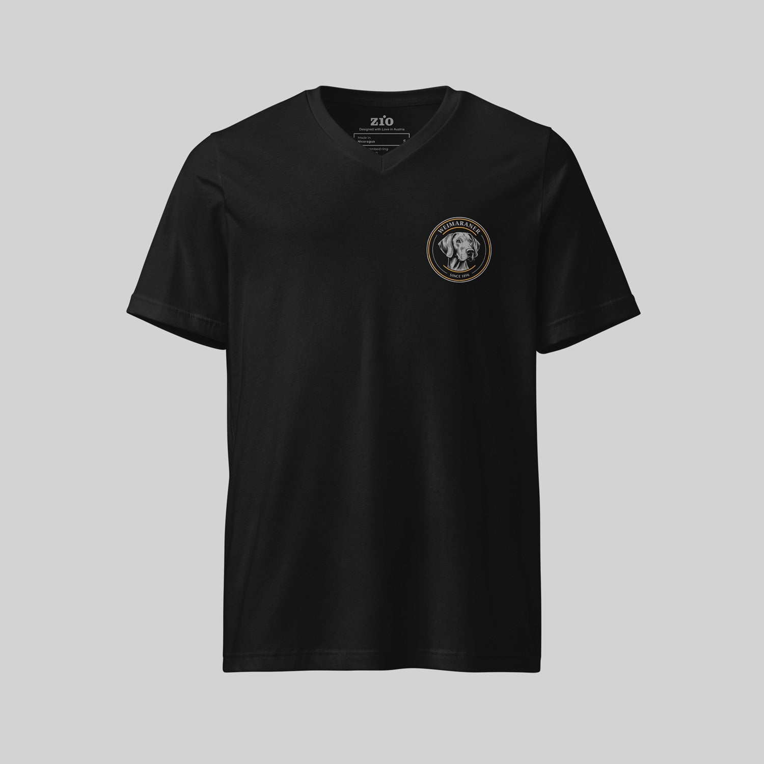 Black ZIO T-Shirt with V-neck and Weimaraner 1896 Hunt signet