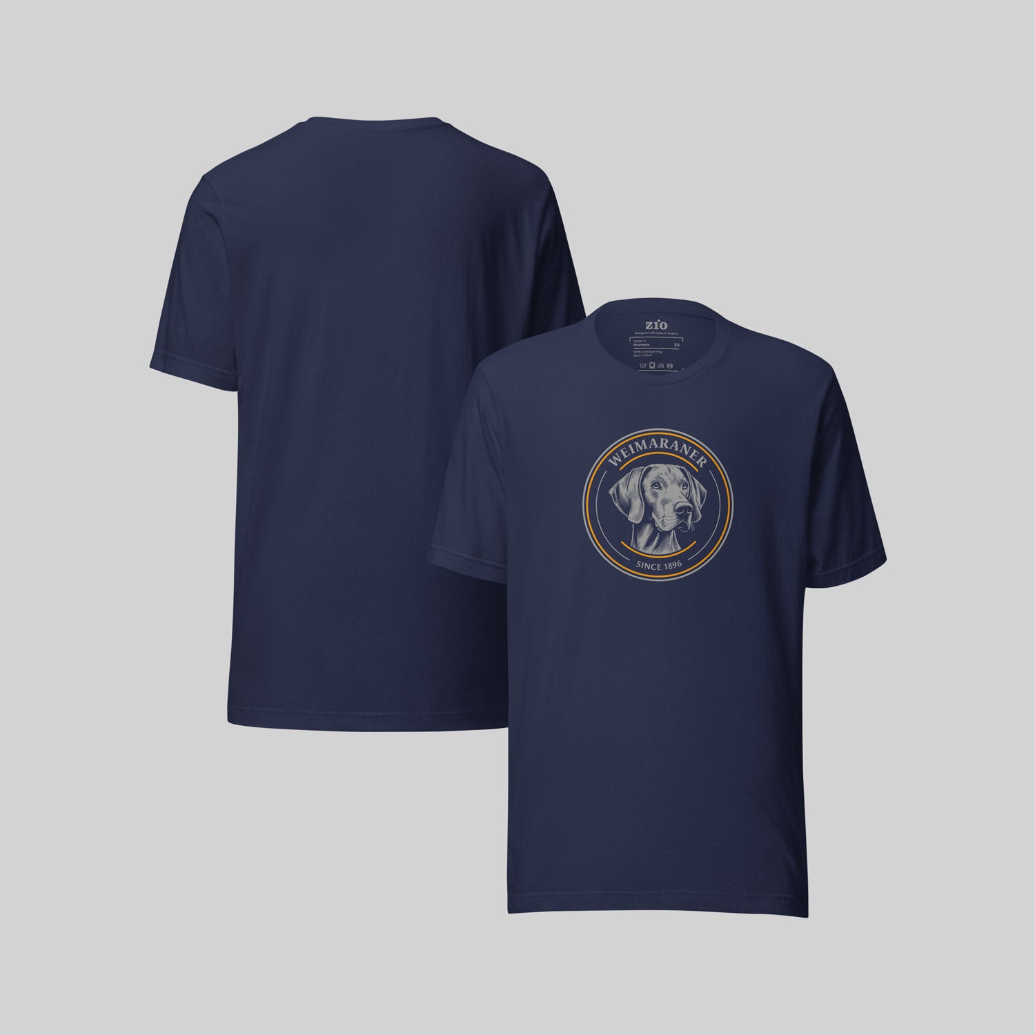 Weimaraner 1896 T-Shirt Navy Blue front back - zio for paws