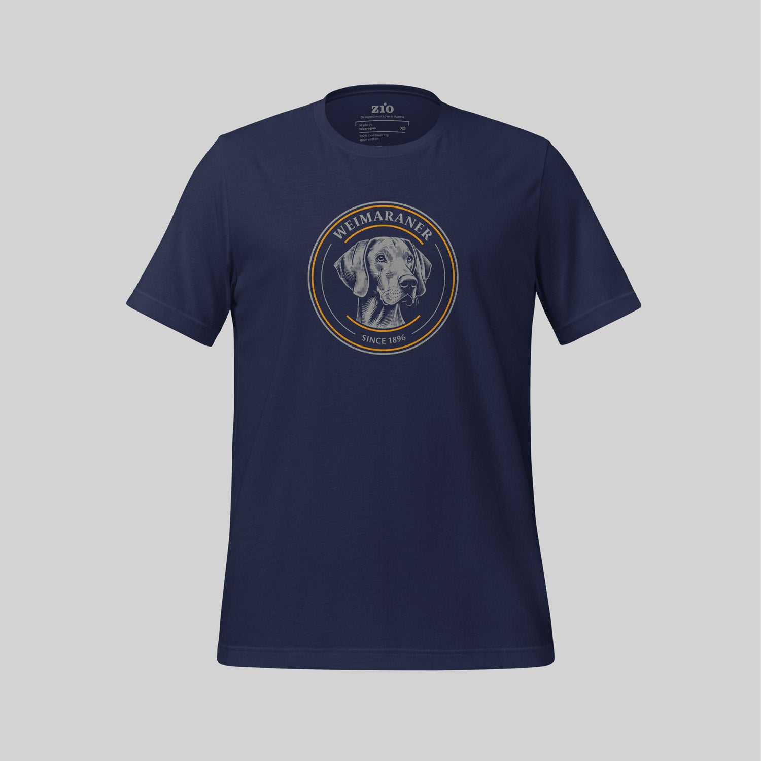 Weimaraner 1896 T-Shirt Navy Blue front back- zio for paws