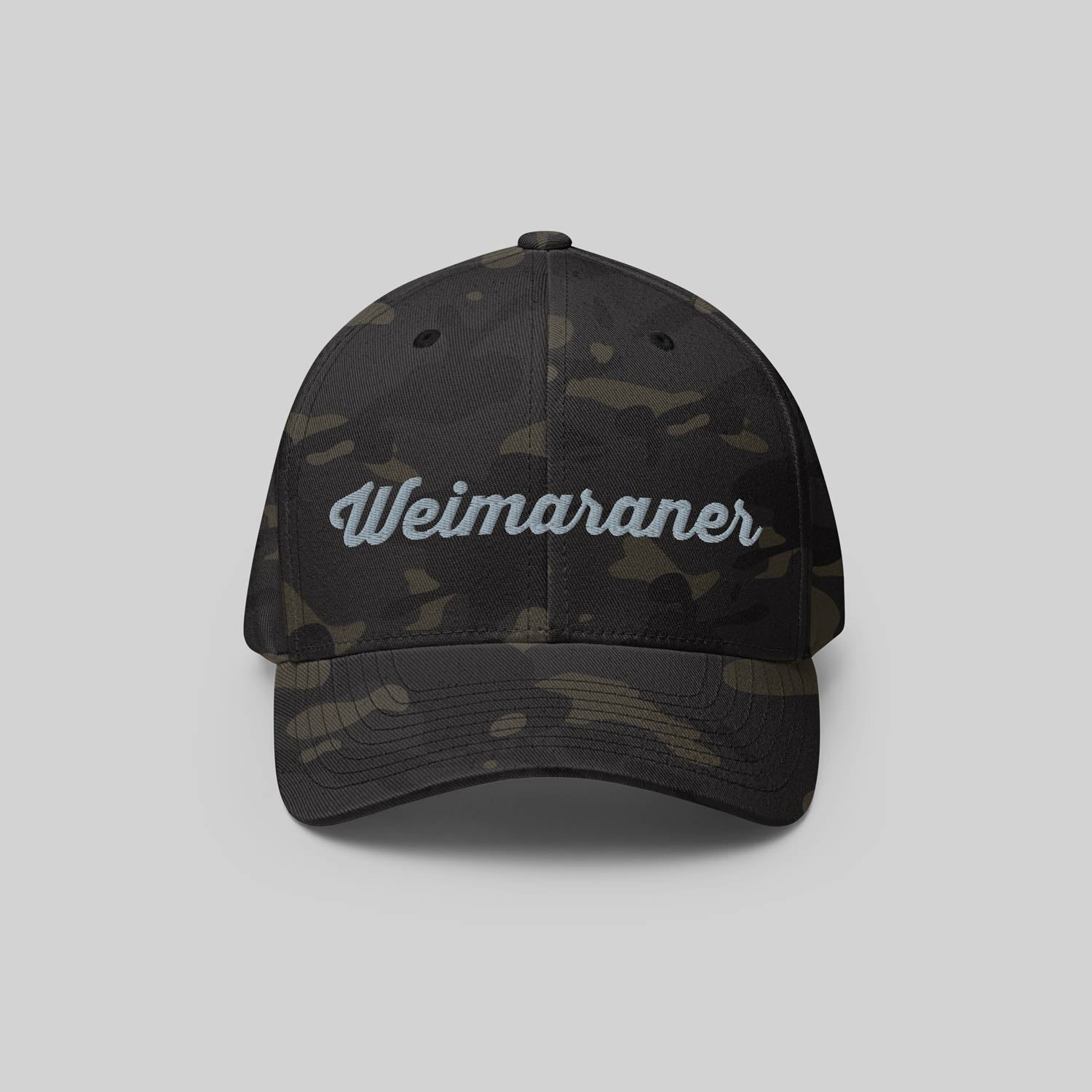 Campuflage Flexfit Cap by ZIO with 3D puff embroidery of the word Weimaraner in grey
