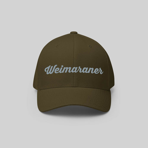 Green Flexfit Cap by ZIO with 3D puff embroidery of the word Weimaraner in grey