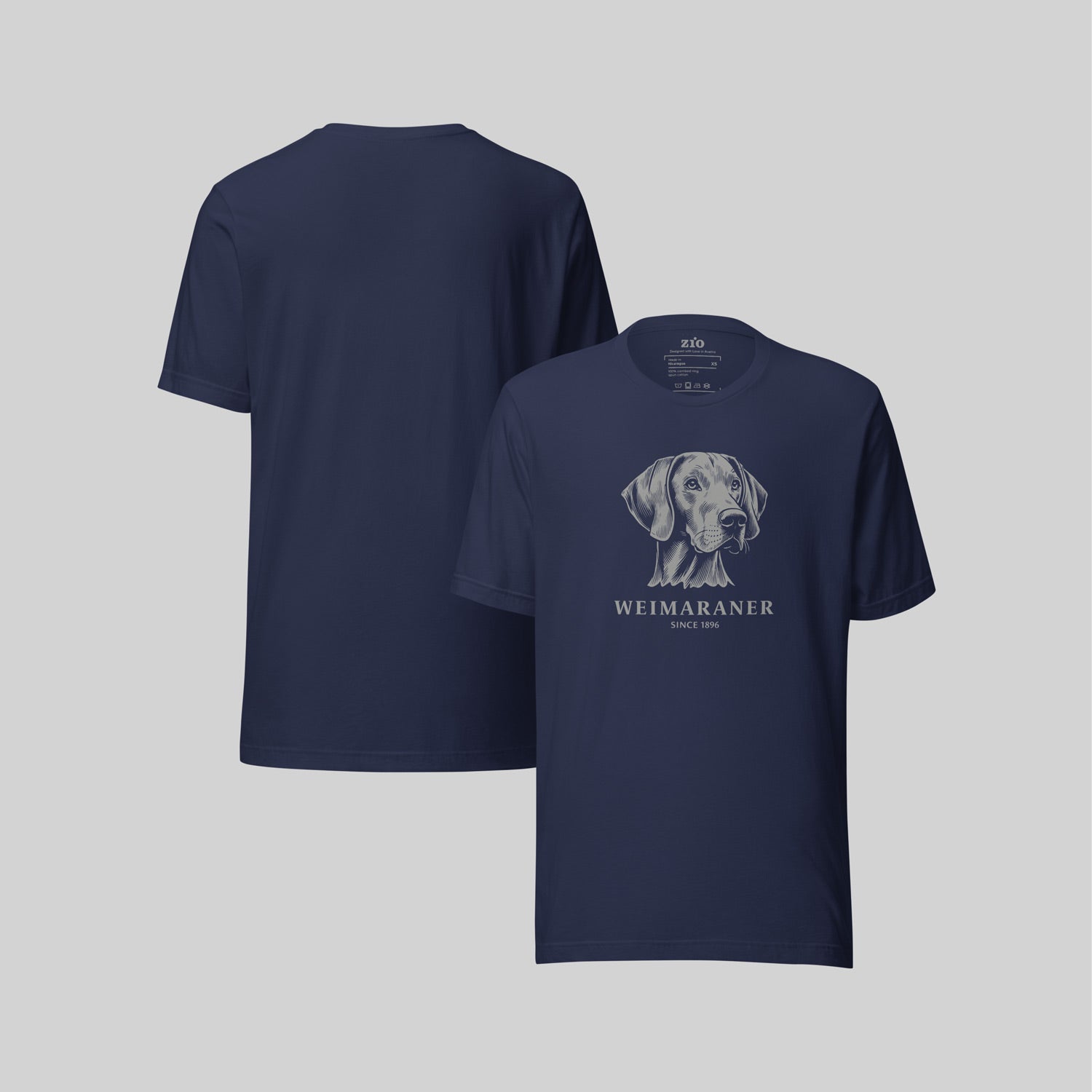 Weimaraner T-Shirt Navy Blue front back- zio for paws